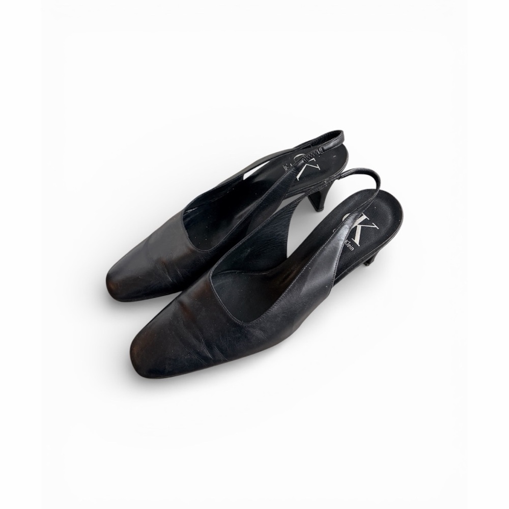 CK Calvin Klein Leather Square Toe Slingback Heels